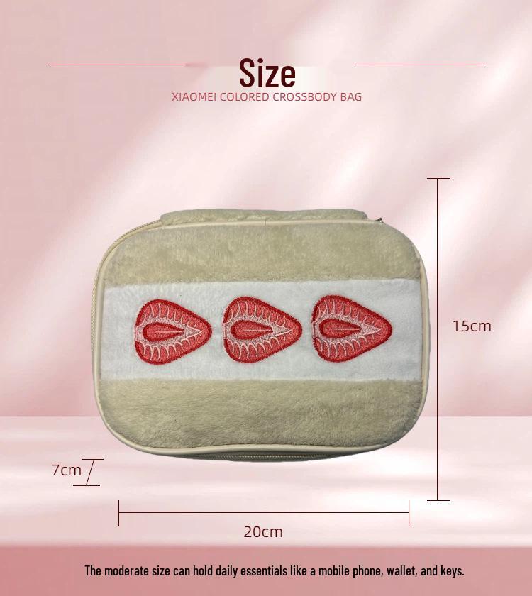 Women's Plush Embroidered Strawberry Cosmetic Bag - High Capacity & Quality