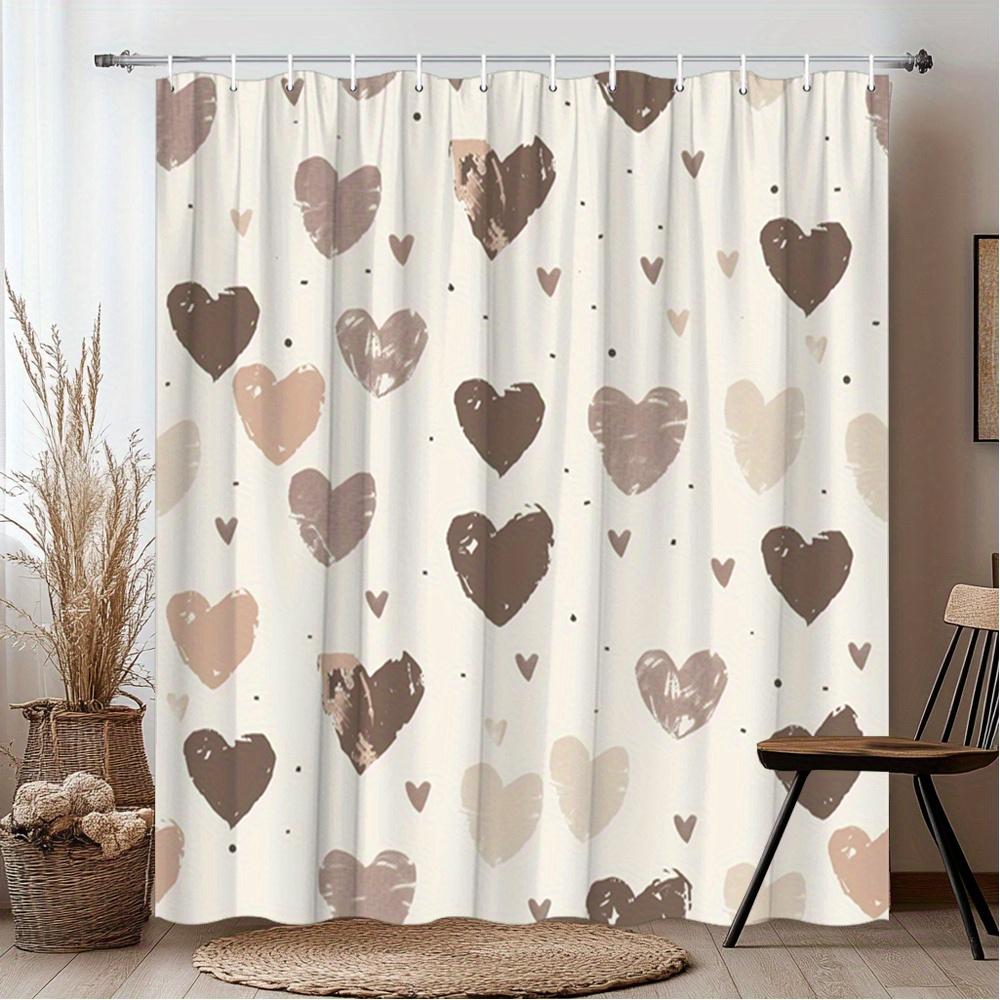 1pc Hand-painted heart pattern shower curtain, polyester fabric, with hooks, machine washable, suitable for bathroom décor.
