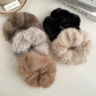 1pcs Large Colic Hairband Retro Imitation Mink Plush Rope High-end Rubber Band Female Tie Hair Rope Headwear