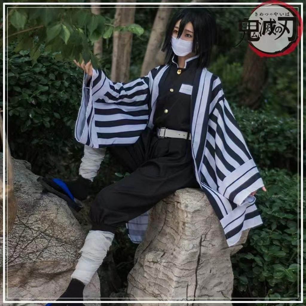 Anime Demon Slayer Kimetsu No Yaiba Iguro Obanai Haori Kimono Cosplay Costume Wig Snake Props White Halloween Costume