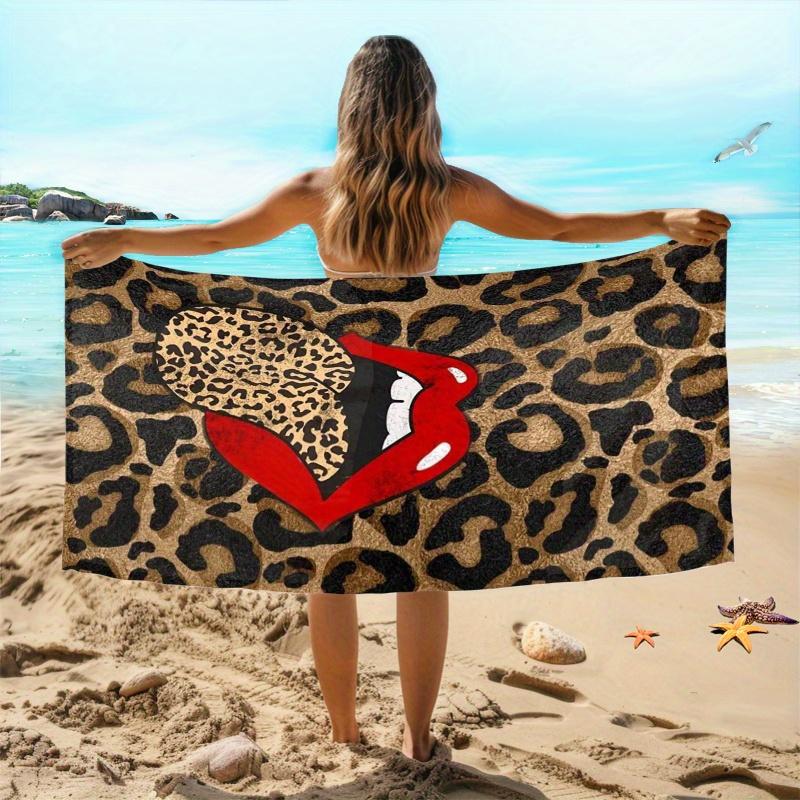 1pc Leopard Lip Print Microfiber Beach Towel - Quick-Dry, Lightweight & Soft, Perfect for Swimming, Gym, Yoga - Ideal Travel