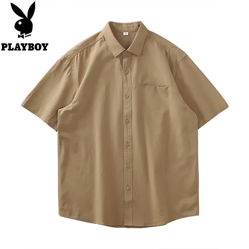 PLAYBOY Men s Pure Cotton Heavyweight Short-Sleeve Casual Shirt M