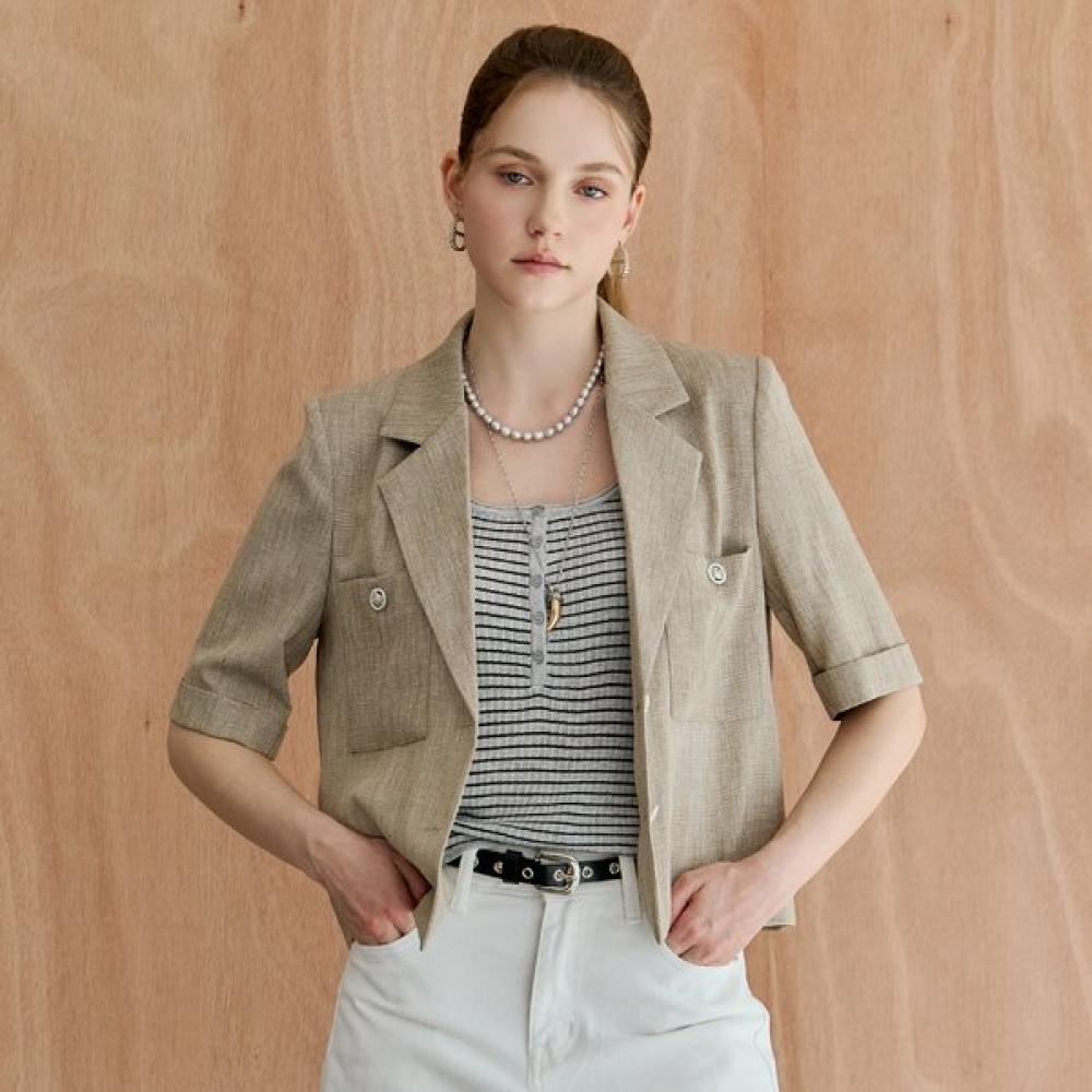 Maxza Cropped Short Sleeve Jacket Zf08qj400nh beige/FREE