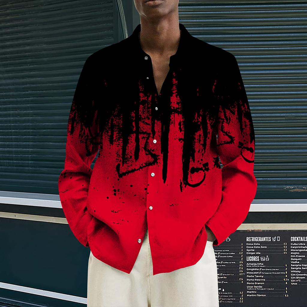 Men's Printed Long Sleeve Shirts Casual Loose Printed Long Sleeve Shirts