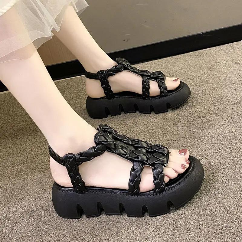 Fashion Sandals for Women Platform Braided Woman Shoes Luxury Summer Vintage 2025 Sandal Original Vip Low Price Footwear On Sale Daily
