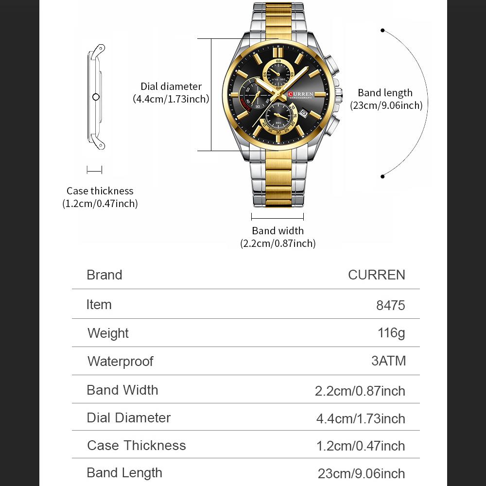 CURREN NEW Quartz Watches for Men Casual Style Multifunction Stainless Steel Band Wristwatch with Auto Date Waterproof Luminous