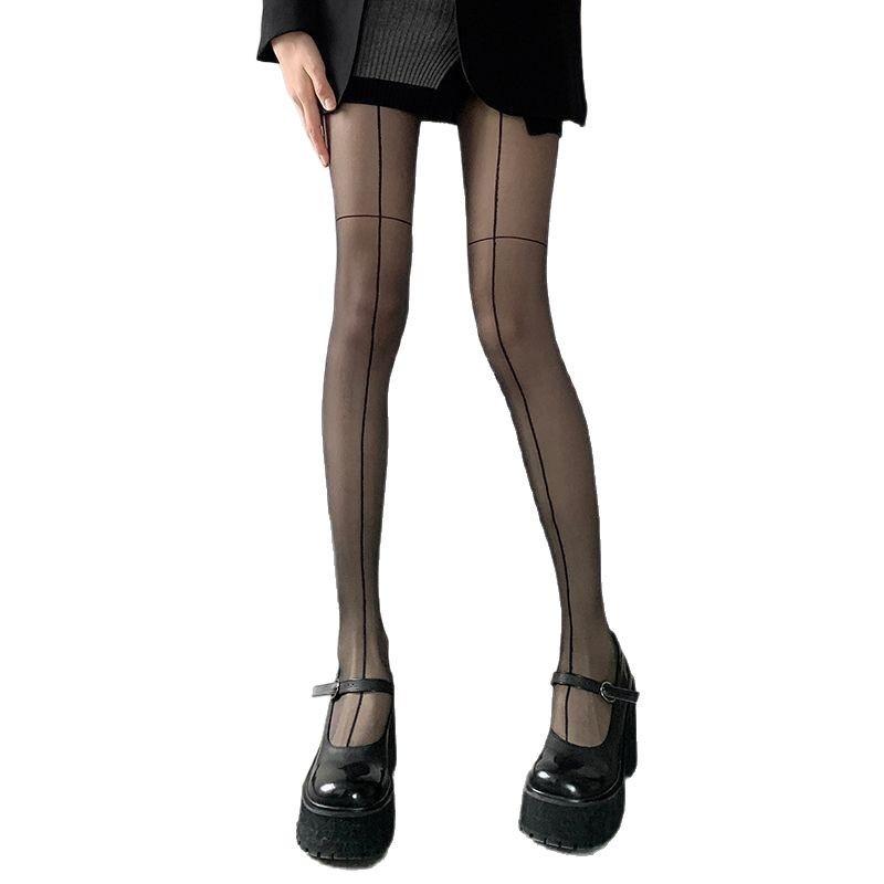 Black Silk Sexy Babes Front And Rear Shrimp Line Leg Rings Cross Bottom Stockings, Thin And Ultra-Thin Outer Pantyhose
