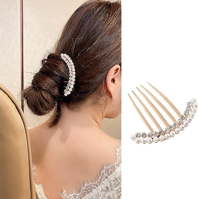 

1 шт., гребень для волос в стиле ретро, ​​с жемчугом, элегантный, со стразами, из сплава, для женщин, повседневные украшения для волос