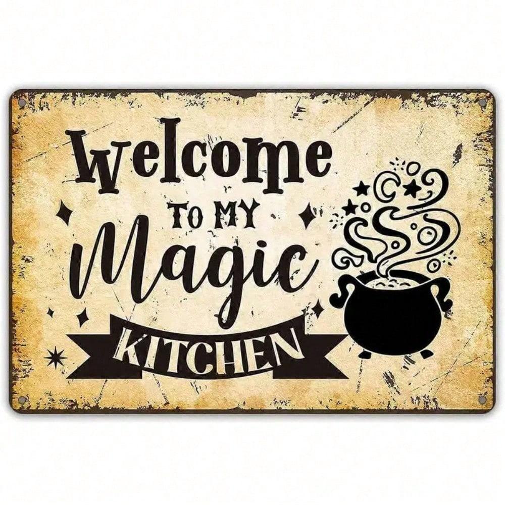 Vintage Metal Poster Black Cauldron Magic Wall Art Home Kitchen Decor