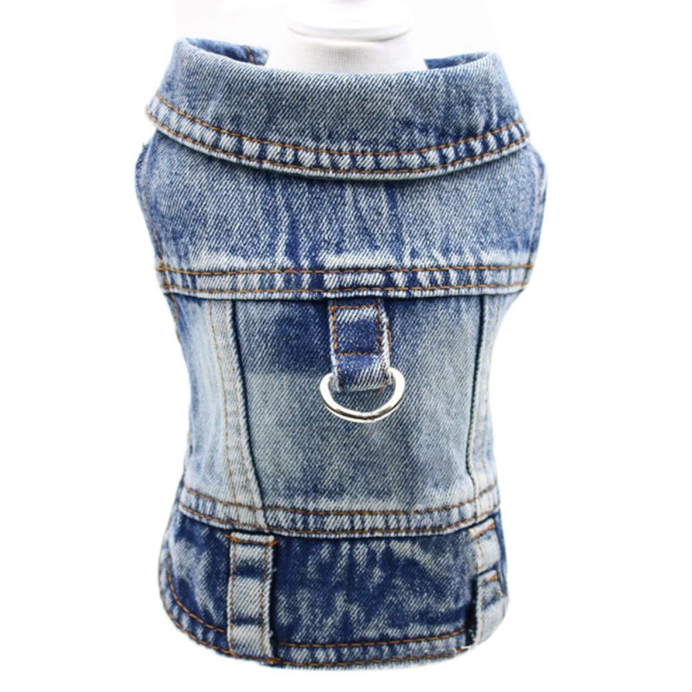 

With D-Ring Dog Jeans Jacket Breathable Dog Denim Shirts Fashion Puppy Harness Vest Puppy Light Blue - S