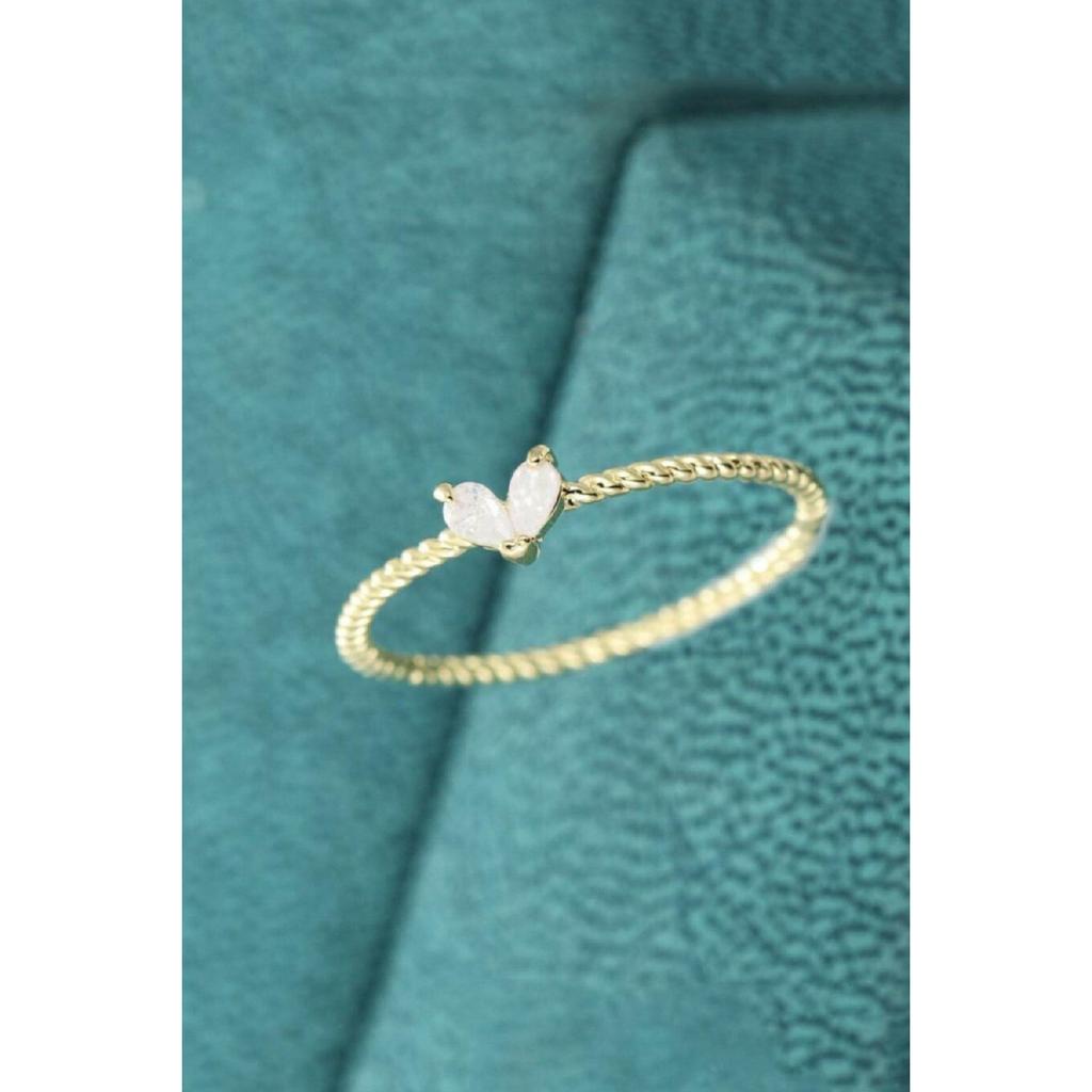 Minimal Heart Drop 14k Rose Gold Plated Adjustable Size Ring