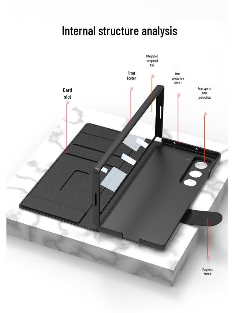 Samsung Z Fold7 Business Style Armor Flip Case with Pen Slot, Card Holder, and Screen Protector.