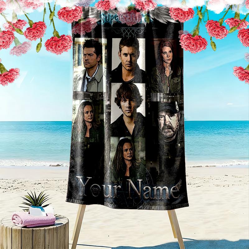 Name Custom Supernatural Print Beach Towel, Large Soft Quick Dry Towel for Beach Camping Swimming