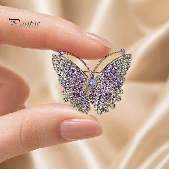 Electroplated Brooch Pin, 3D Butterfly Design with Sparkling Rhinestones, Secure Clasp Pin Strong Buckle Badge for Coats Shirts Bags Accessories
