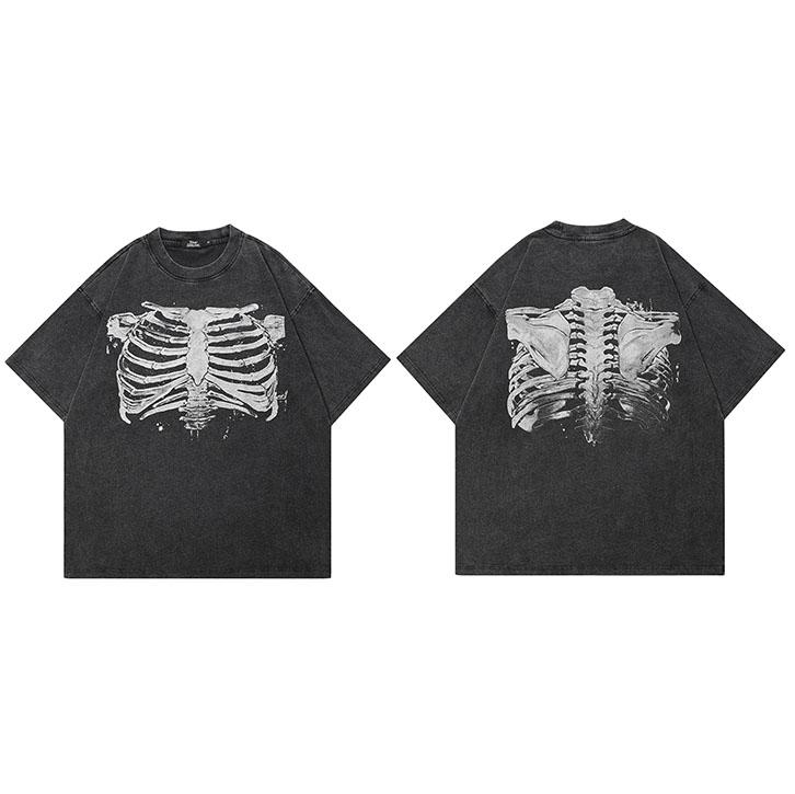 

Hip Hop Faded Black TShirt Streetwear Skeleton Graphic T Shirt Cotton Hipster Men Tshirt Unisex Tops Tees Back Print S