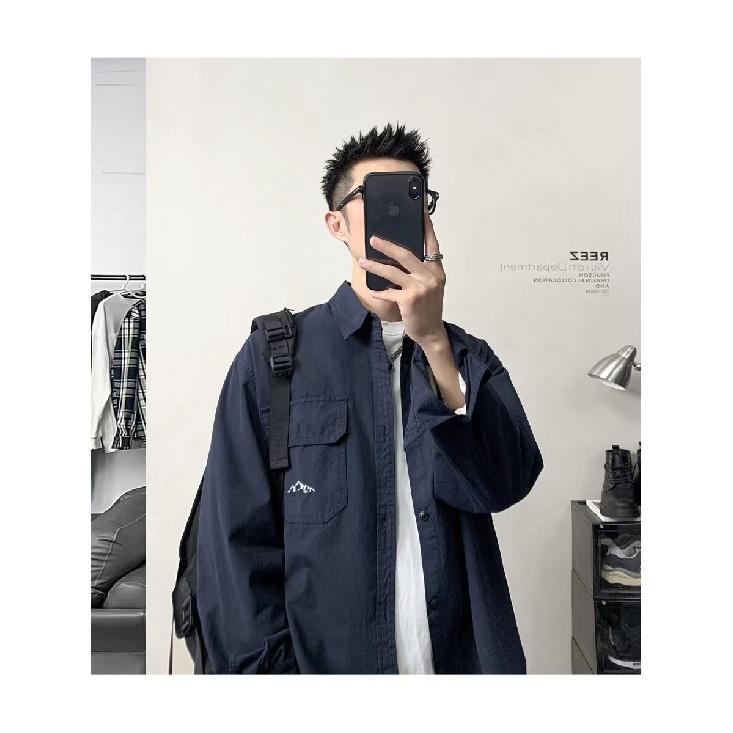 2024 Letter Long Sleeve Shirt Japanese Hong Kong Style Ins Loose Shirt Boys Summer Trendy Versatile Casual Coat