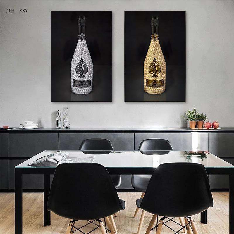 Champagne Bottle Canvas Posters and Print Luxury Mural Pictures Wall Art Canvas Painting for Modern Home Dinning Room Wall Decor