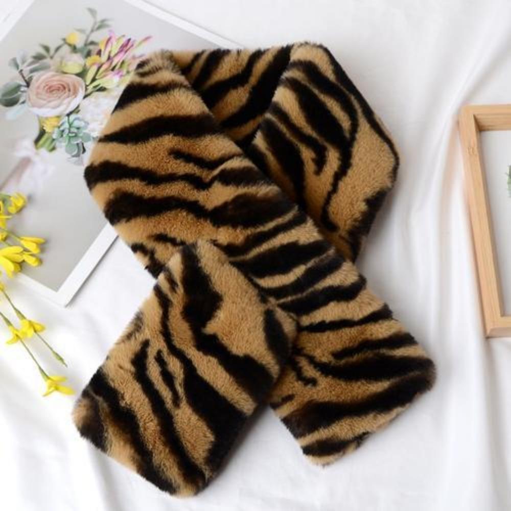Leopardenmuster Kunstpelz Schal - Damen Winter Warm Vielseitig Kreuz-Halswärmer Damen Schals