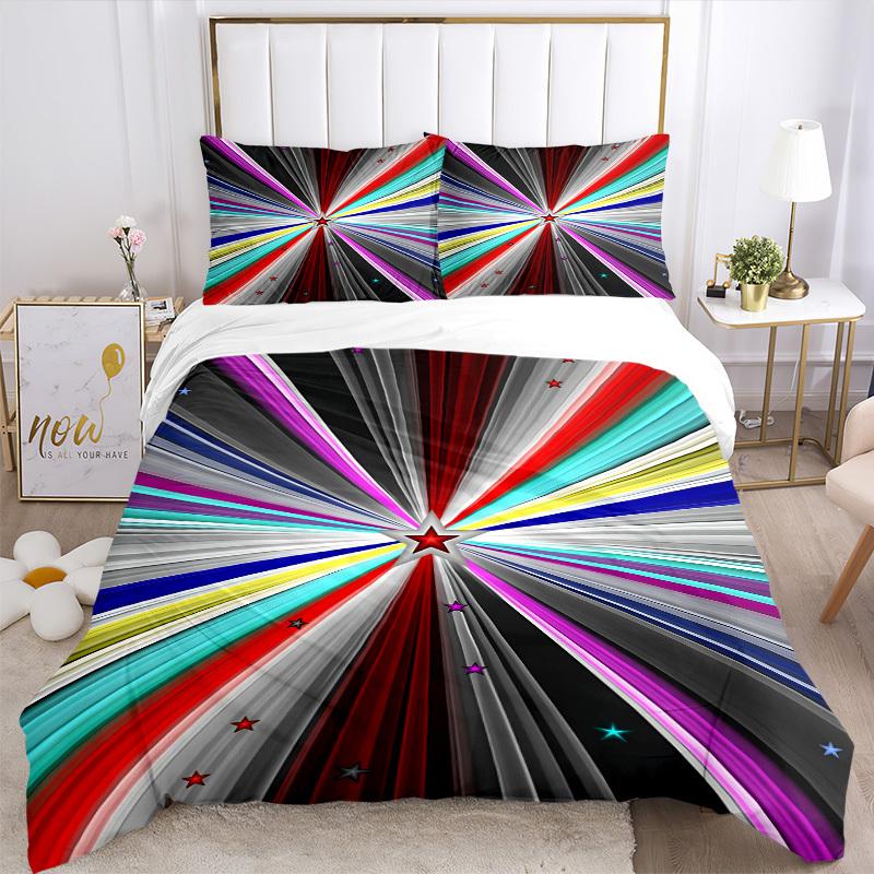 3pc Starburst Spectrum Cover Set - 1 Quilt Cover + 2 Pillowcases, All Seasons Bedroom Setting, Perfect for Home029