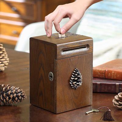 High Quality Solid Wood Piggy Bank, Large Capacity Durable, with Built-in Lock, Large Capacity