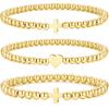 M MOOHAM Gold Beaded Bracelet Set for Women, Pearl Cross Stackable Jewelry | 14K Gold Plated Beaded Bracelets Set, Adjustable Stretch, Non Tarnish