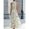 Maxi Abito da Donna con Scollo all'Americana, Stampa Floreale e Pieghe in Chiffon, per Matrimonio in Spiaggia e Festa