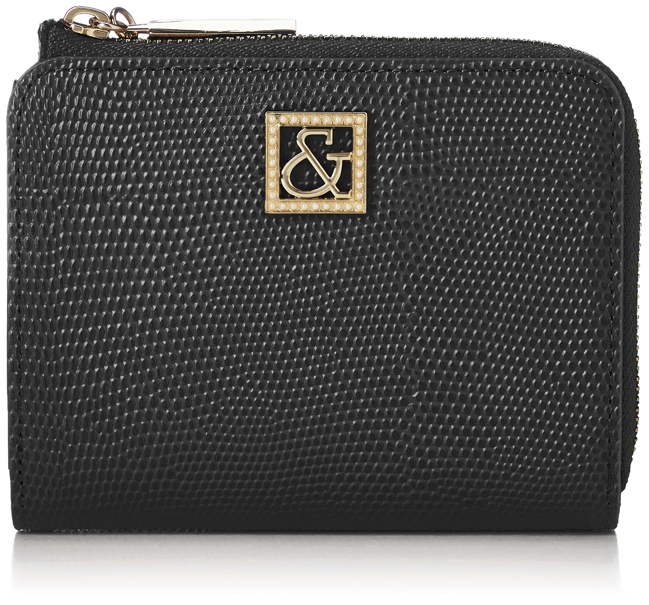 

and zipper bifold wallet Domestic cowhide Lizard embossed Logo brooch included Glossy Card storage Compact PDLWCDS3 Black [Pinky Diane] L-shaped чорний