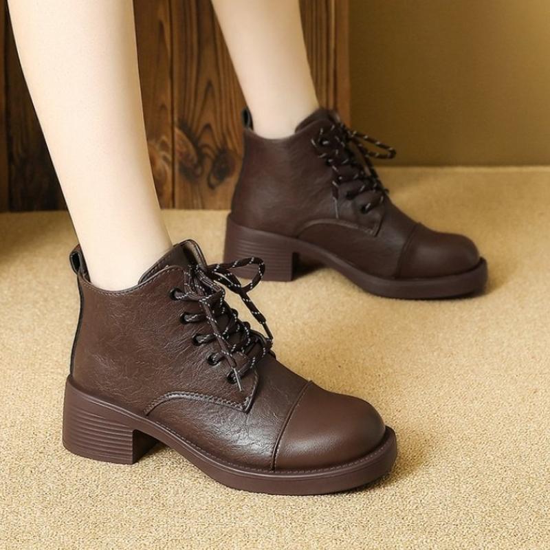 Dámské kotníkové boty na středním podpatku se šněrováním Zimní Módní Elegantní Ležérní Obuv Klasické Nové Trendy Krátké Boty Šaty
