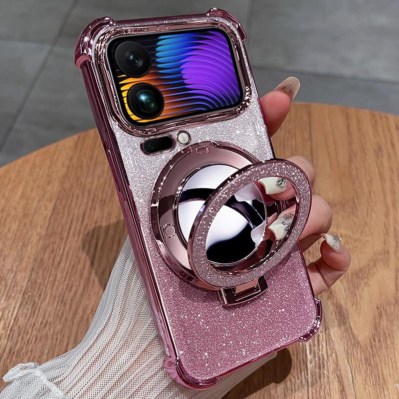 For Xiaomi 17 Luxury Glitter Shockproof Silicone Case For Xiaomi 17 Pro max 17 Pro 17Pro Max Mirror Magnetic Holder Stand Cover