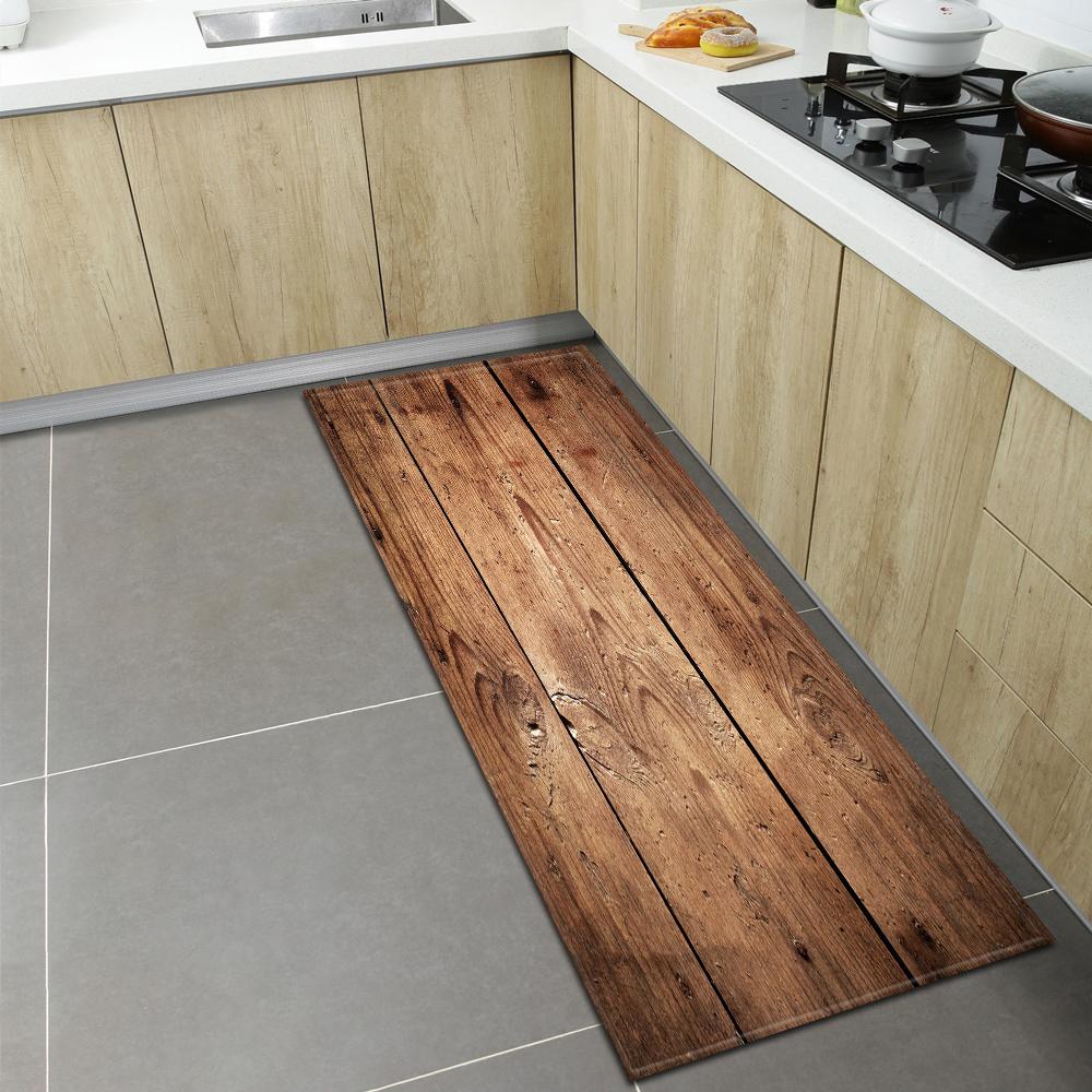 Rustic Wood Grain Kitchen Carpet, Non-Slip Indoor Floor Mat, Decorative Area Rug for Living Room Kids Room Balcony, 1PC