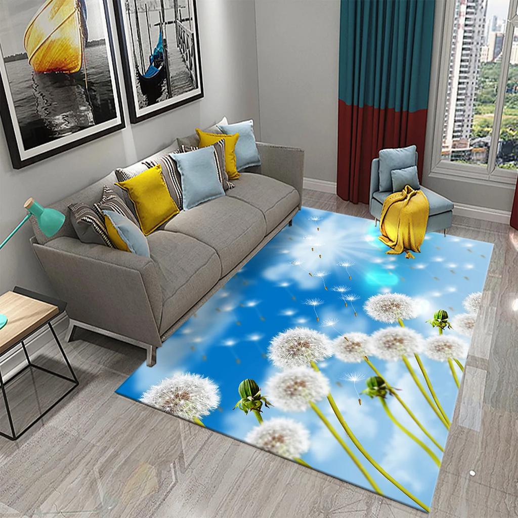 3D Löwenzahn Muster Teppich Fußmatte Rutschfest Badezimmer Schlafzimmer Wohnzimmer Teppich Fußmatte Küche Hauseingang Bodendekor Geschenke