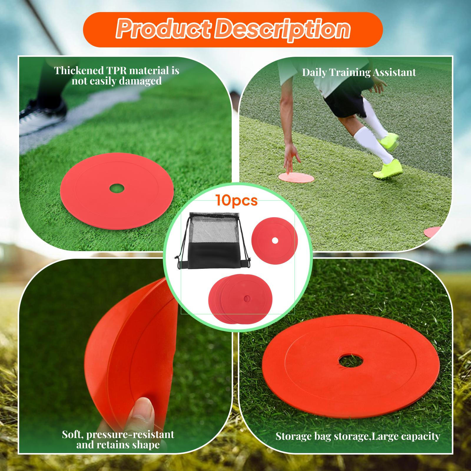 

10 Flat Cone Markers for Sitting And Practicing Soccer. красный