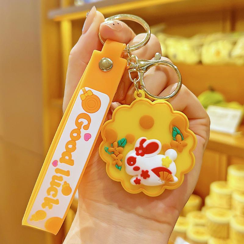 Happy Mid-Autumn Festival Cartoon Rabbit Keychain - Cute Jade Rabbit Pendant for Backpacks