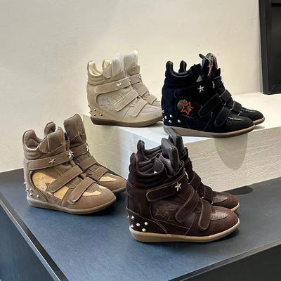 Frühlings-Vintage-Klettverschluss-High-Top-Freizeitschuhe für Damen - Vielseitig mit Strasssteinen und dicker Sohle für zusätzliche Höhe.