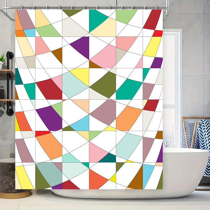

Colorful Geometric Shower Curtain Bathroom Decor Ideas 3D Printed Water-Resistant Fabric Easy Install Hook Rings Set For Bathtub W60H190(CM)-1 Pcs