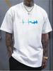 Blue Glitter Hammerhead Shark Heartbeat Graphic Unisexs Cotton Crew Neck Tee Short Sleeve Loose Casual Daily Street Male Wear Top