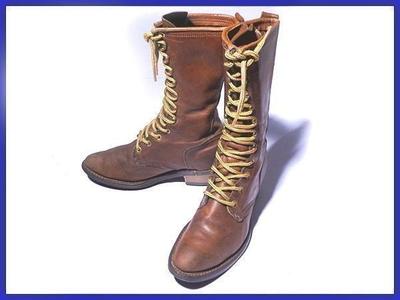 80s Vintage All Leather Goodyear Logger Boots 5 22 Brown Neoprene Sole(USED)