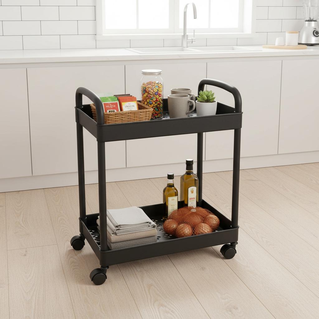 2-Tier Rolling Storage Cart Plastic Mobile Organizer with Wheels for Kitchen Bathroom Bedroom Snack & Household Utility Cart
