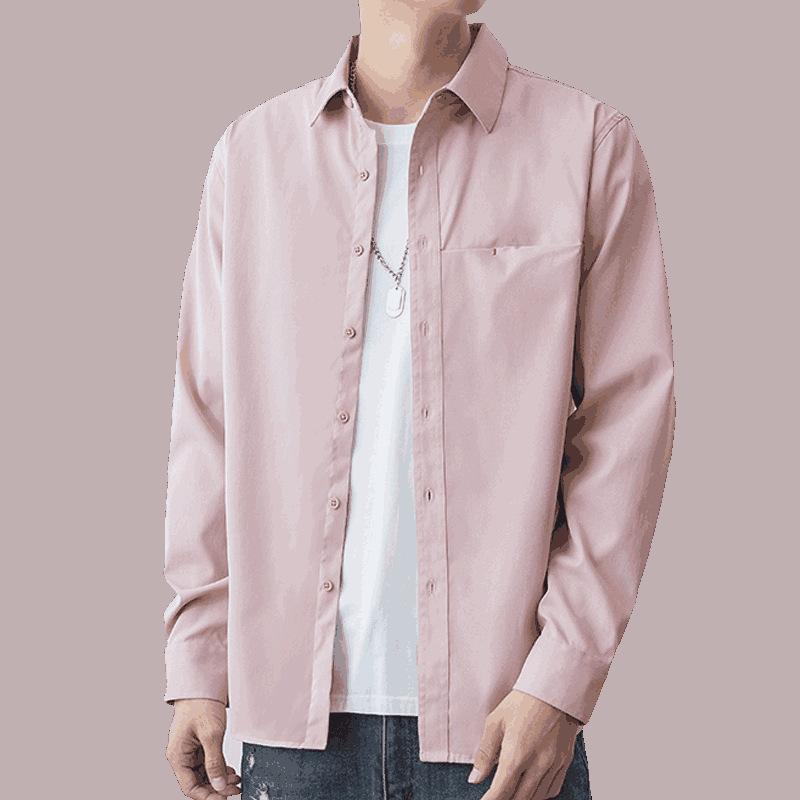 Men's Long-sleeved Shirt Spring Casual with Lined Clothes Korean Version of The Trend Spring and Autumn Shirt Coat