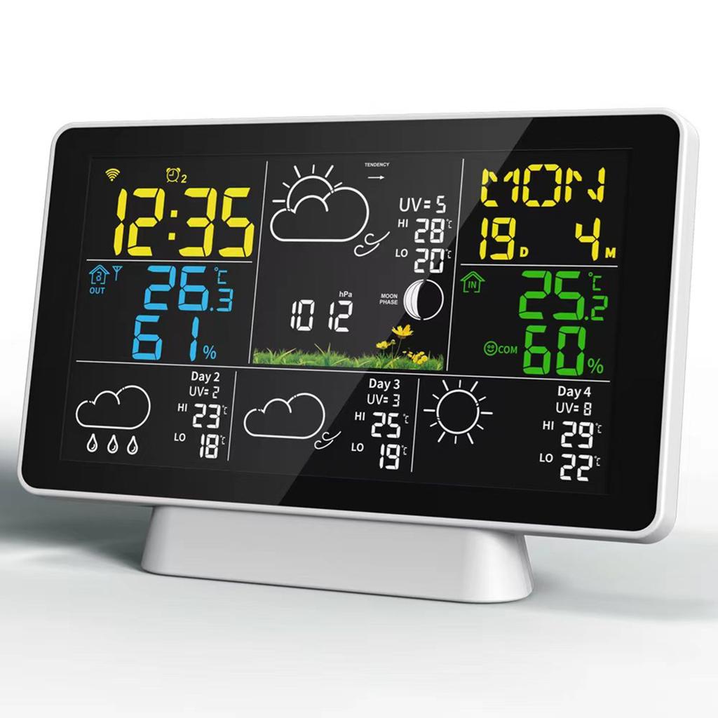 WIFI Wther Station Wireless Indoor Outdoor Hygrometer Thermometer Temperature Humidity Display Monitor Digital Wther Forecast Station Clock Alarm Cloc