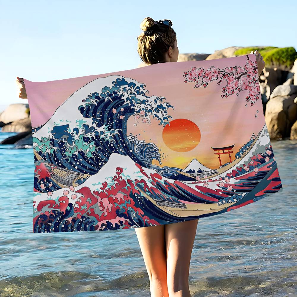 The Great Wave Off Kanagawa Microfiber Beach Towel Absorbent Quick Dry Soft Yoga Swimming Resort Mountain Climbing Towel