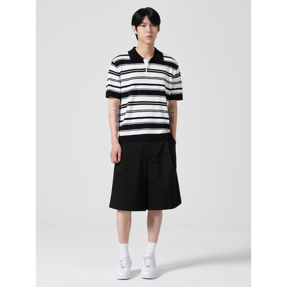 8SECONDS Modified Striped Collar Short Sleeve Knit Black (424651Ly25)