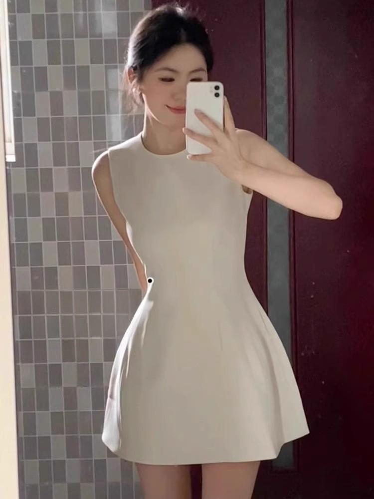 Summer Knit Cotton Blend Sleeveless High Waist Aline Dress For Teen Girls