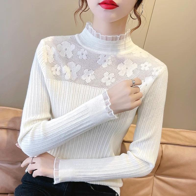 

Lace top women s spring and autumn women s clothing 2025 new versatile long-sleeved knitted sweater pullover sweater bottoming shirt one size fits all белый