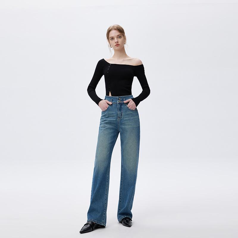 2026 European Style High-End Women's Wide Leg Summer Jeans - High Waist, Loose Fit, French Luxury, Floor-Length