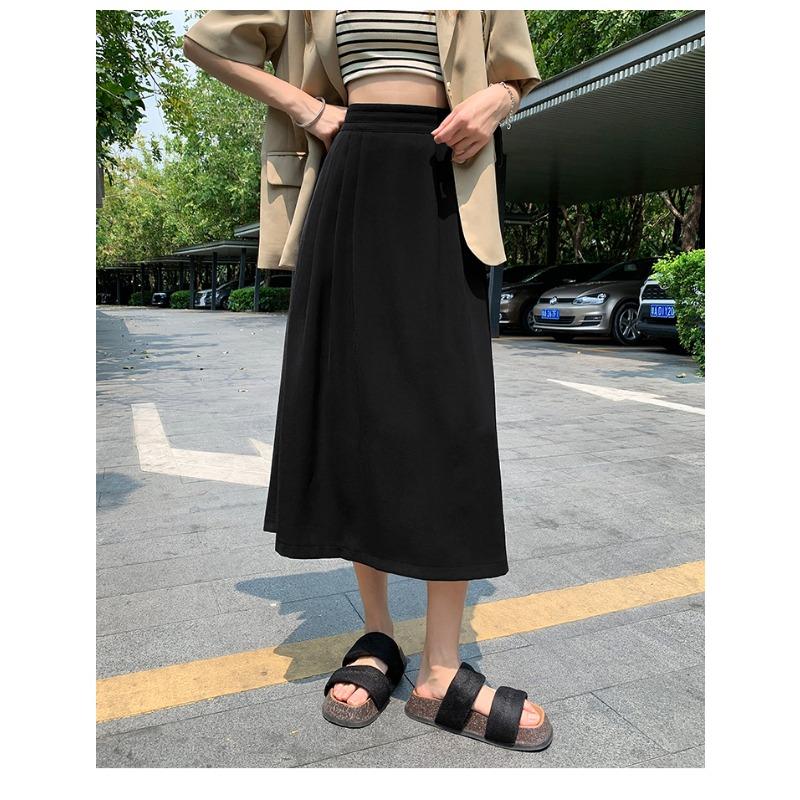DIMANAF 2026 Summer New Plus Size Women Long Skirts Fashion Office Lady Style Pleated Skirt with Pockets Solid