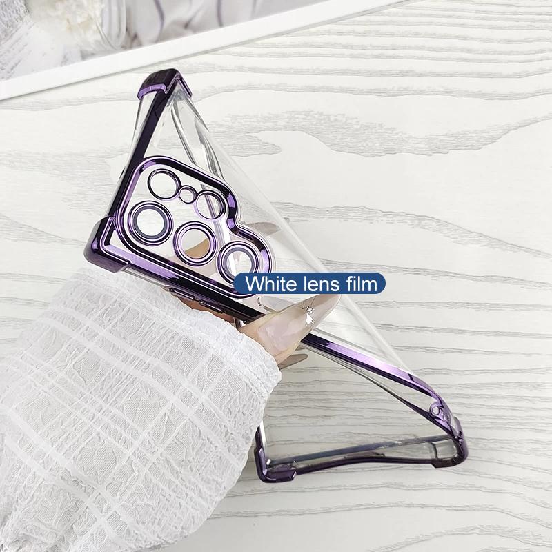Luxury Shockproof Clear Soft Case For Samsung Galaxy S25 Edge S24 S23 FE S22 Ultra Plus S25+ Plating Transparent Cover TPU Shell