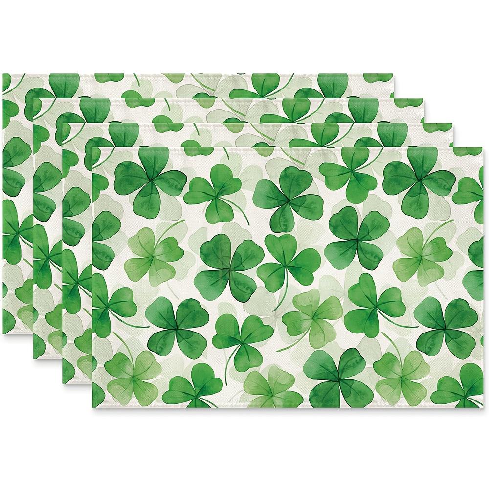 

4-Pack Clover Placemats Set Of 4 Green Lucky Leaf Plaid Print Washable Table Mats For Dining Kitchen Decor 4PCS