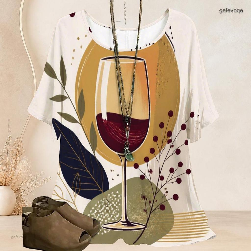 Women Plus Size Batwing Short Sleeve Top Round Neck Moon Star Night Sky Print Loose Casual Tunic Blouse