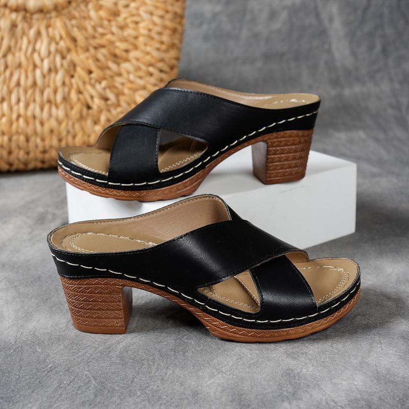 Oversized, Open Toed, High-heeled Slippers, Women's Shoes, Thick Heels, Sandals